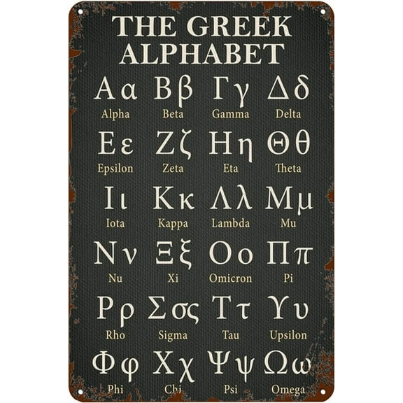 8 x 12 in Metal Tin Sign - Metal Vintage Tin Sign Ancient Greek Alphabet Chart Wall Decor Kitchen for Home Cafes Sign