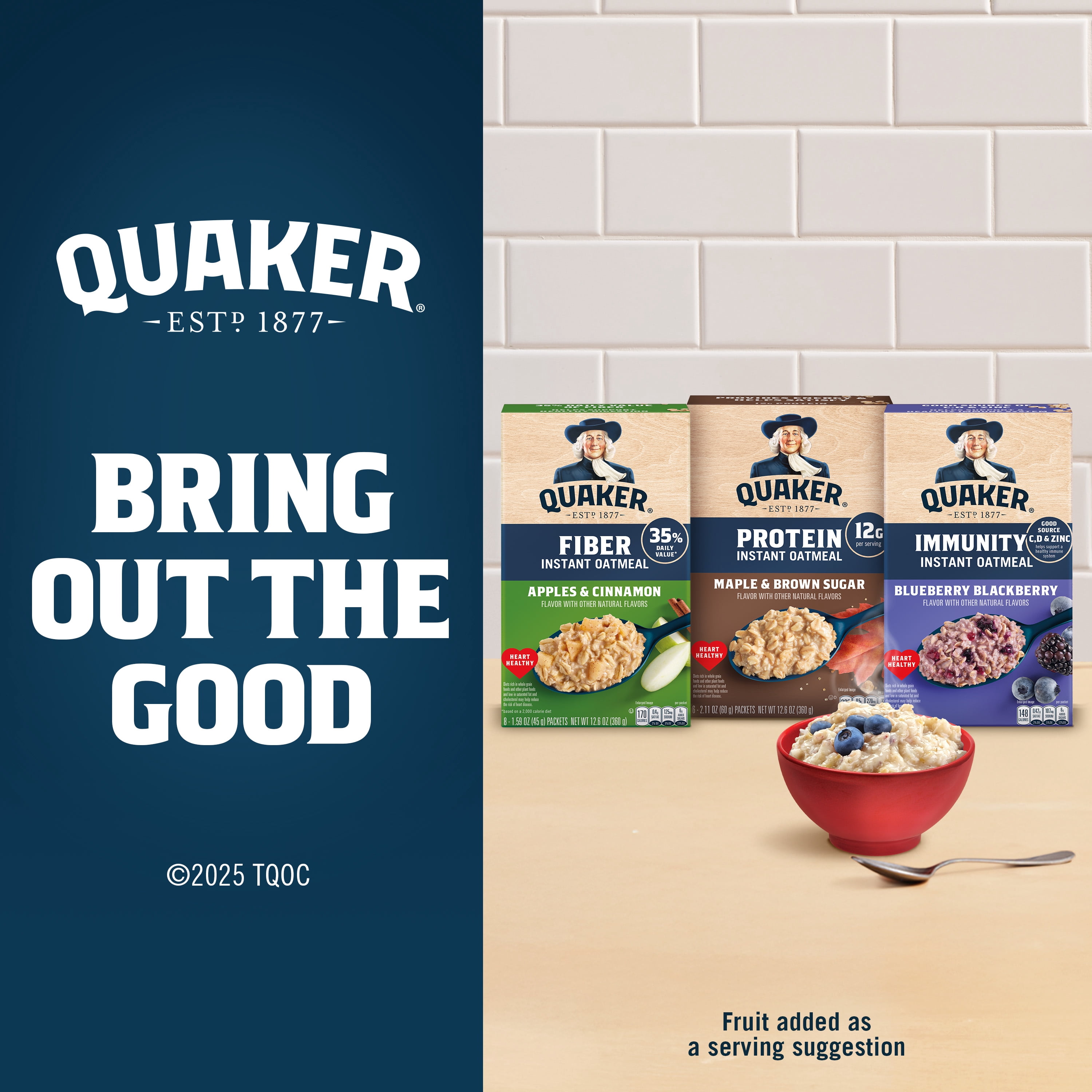 (6 pack) Quaker Fiber Instant Oatmeal, Maple Brown Sugar, 35% Daily Value of Fiber, Whole Grains, No Artificial Flavors, 1.58 oz packets, (8 Pack)