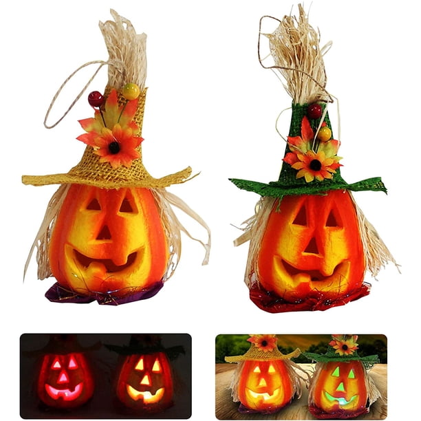 Linterna de Calabaza de Espuma de Halloween de 2 Piezas, Linterna Intermitente de Calabaza, Decoración de Luces, Accesorios Decorativos de Casa Embrujada, Suministros para Fiestas de Halloween