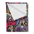 thumbnail image 2 of Hipster Soft Flannel Fleece Blanket, Music Themed Hand Drawn Abstract Instruments Microphone Drums Keyboard Stradivarius, Cozy Plush for Indoor and Outdoor Use, 70" x 90", Multicolor, by Ambesonne, 2 of 5