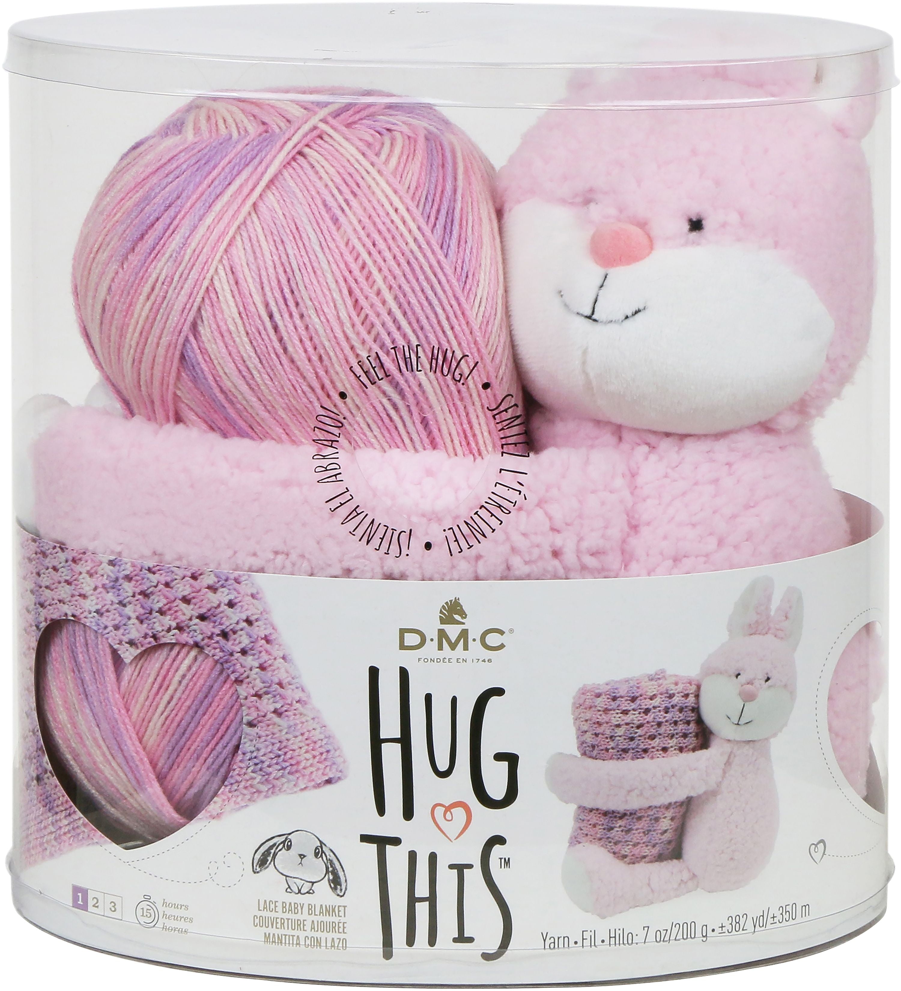 DMC Baby Blanket Gift Set Pattern, Yarn, Plush Toy Hug This Bunny
