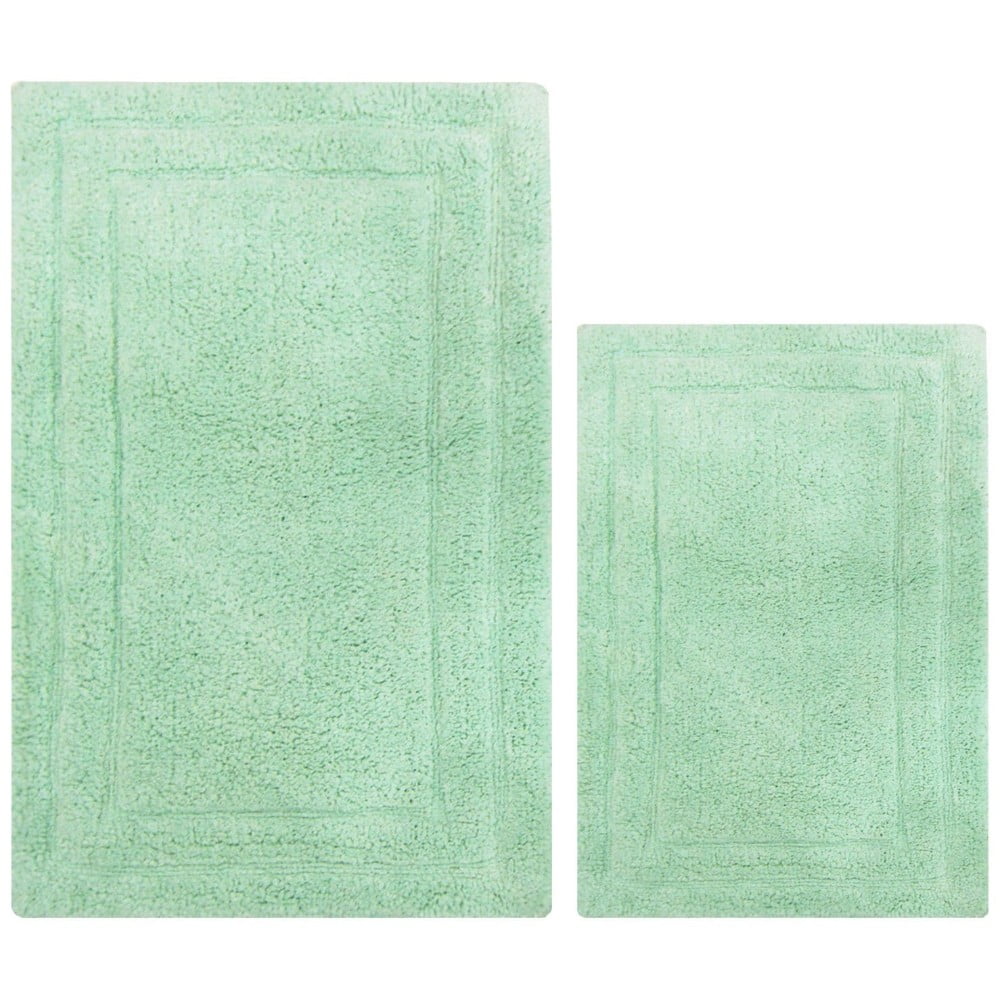 Anti Skid Classic 2 Piece Cotton Bath Rug Set, Mint Green