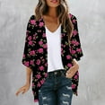thumbnail image 2 of Boho Floral Cardigans for Women 3/4 Sleeve Summer Lightweight Kimonos Cardigan Draped Open Front Casual Flowy Cover Ups Shirts Multicolor L, 2 of 5
