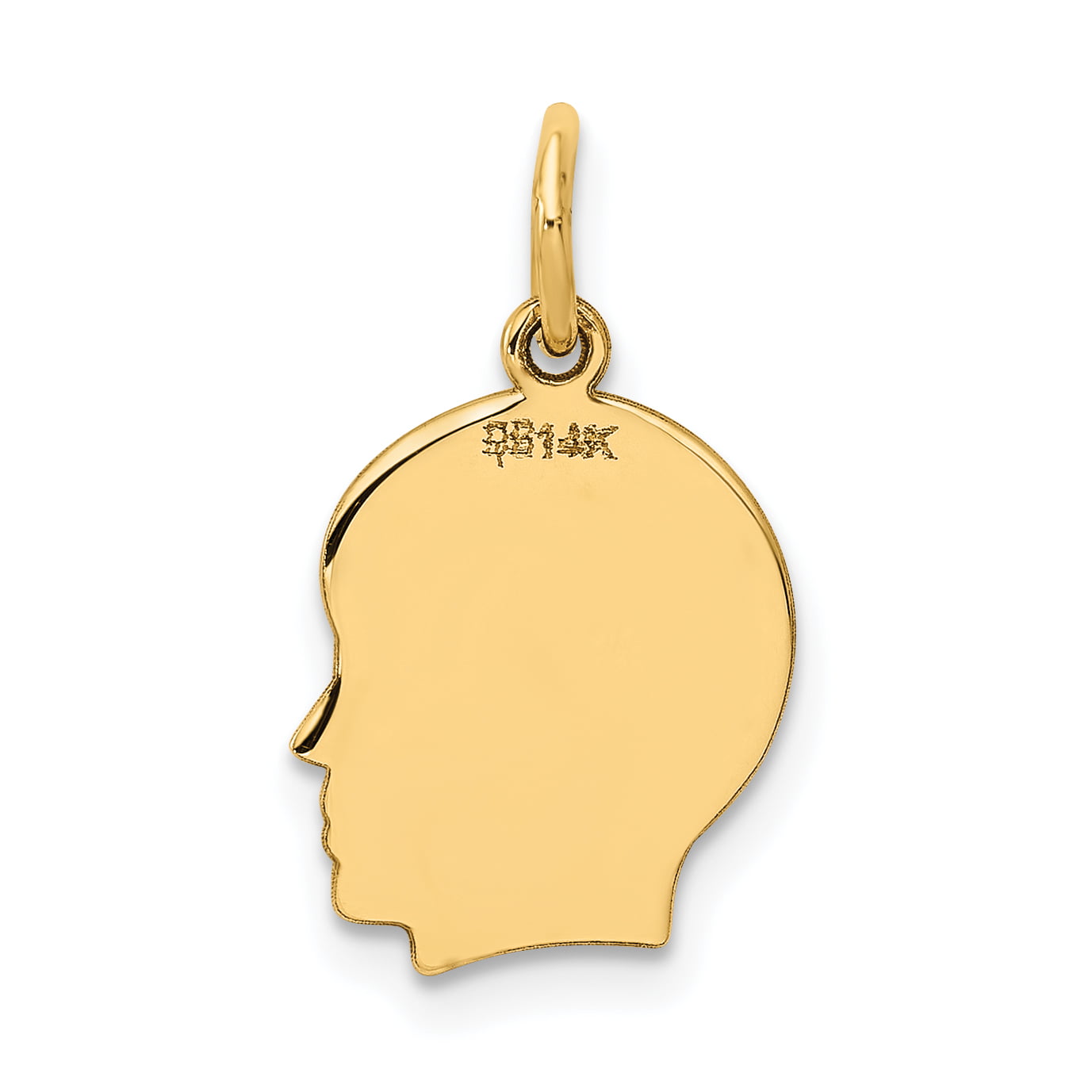 Solid 14k Yellow Gold Plain Small .035 Gauge Facing Left Engravable Girl Head Charm Pendant 18mm Height x 10mm Width 