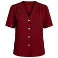 thumbnail image 5 of VEKDONE Blouses for Women Summer Short Sleeve Button Down Shirt Solid Color Dressy Business Shirts Casual Lightweight Work Tunic Tops Wine M, 5 of 6