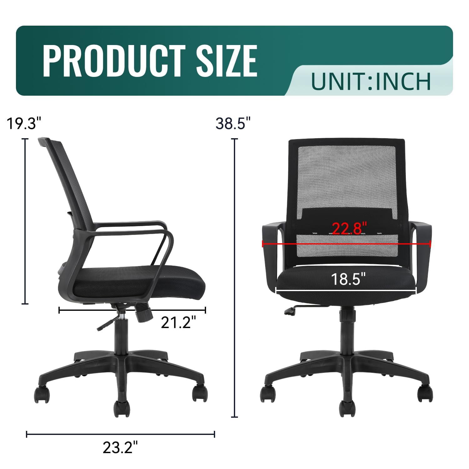 FDW Ergonomic Mesh Office Chair - Adjustable Mid-Back Computer Desk Chair with Lumbar Support, Black