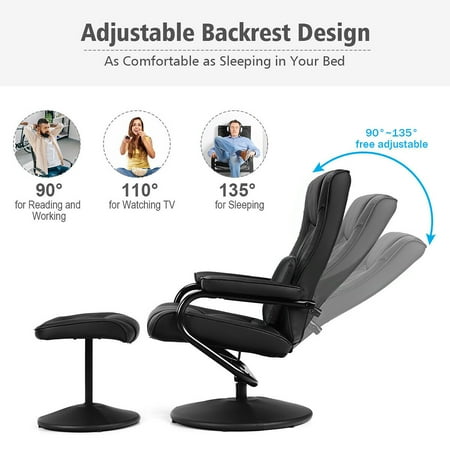Costway Fauteuil Relax Inclinable Pivotant Avec Repose Pied Design Contemporain Ergonomique Fauteuil De Bureau Chaise De Bureau 68 X 77 5 107 X 85 5 97 5 Cm Noir Walmart Canada