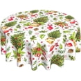 thumbnail image 1 of Nappe de Noël Ronde 60 Pouces Plante Verte Feuille de Baie Rouge Nappe Décorative Lavable Résistante aux Plis et aux Taches Polyester Couverture de Table de Fête Dîner Pique-Nique, 1 of 6