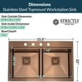 thumbnail image 6 of Strictly Sinks 33 Inch Topmount Copper Double Bowl Kitchen Workstation Sink with Accessories & Two Drains, 6 of 8
