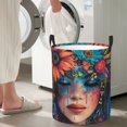 thumbnail image 5 of Gukieu Bohemian Colorful Flower Woman Print Round Dirty Clothes Bag, Waterproof Standing Home Bathroom Storage Basket Car Trunk Storage Bag-Small, 5 of 6