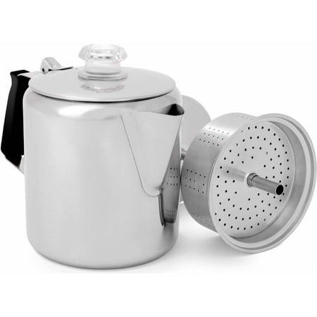 - GSI Outdoors 65209 Glacier Stainless Steel Percolator with Silicone Handle, 9-Cup