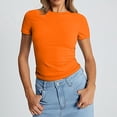 thumbnail image 2 of Gsakboxl Business Casual Tops for Women Women Thin Soft Round Neck Cropped Short Sleeve Pullover Crop T Shirt Fashion Slim Fit Style Lightweight Summer Going Out Casual Top For Teen Ladies Orange S, 2 of 7
