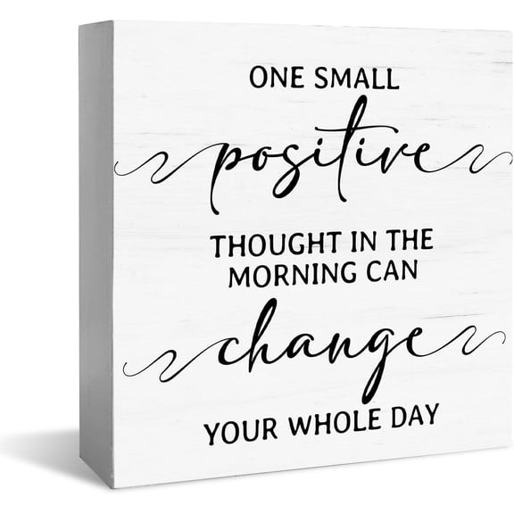 Zomyto 5"x5" Inspiration Office Wooden Box Sign, Home Decor One Small Positive Thought in The Morning Can Change Your Whole Day, Office Wooden Box Signs with Sayings