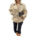 thumbnail image 3 of Womens Cropped Trench Coat Casual Double Breasted Short Jacket Fall Fashion Outerwear with Belt Khaki S, 3 of 9