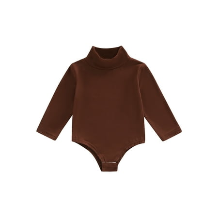 

Infant Baby Boys Girls Autumn Romper Solid Color Long Sleeve High Neck One-Piece Jumpsuit