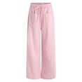 thumbnail image 4 of GEWSEY Womens Wide Leg Striped Plaid Pants Casual Barrel Loose Drawstring Low Waist Palazzo Harem Pants with Pockets (Pink, L), 4 of 9