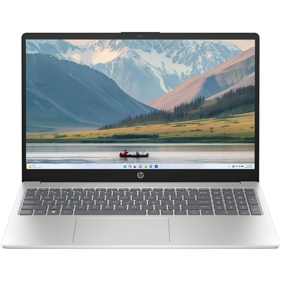 HP 15.6 inch Laptop, Intel N200 Quad-Core Processor, 8GB RAM, 128GB SSD, Wi-Fi 6, Webcam, HDMI, Numeric Keypad, Windows 11 Home, Alpacatec Accessories, Silver