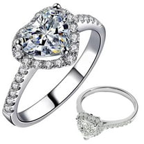 925 Sterling Silver 18k Gold Plating Simulated Heart-shaped Genuine Moissanite Diamond Double Halo Engagement Ring with Side Stones Promise Bridal Ring