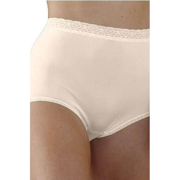 National Full-Coverage Comfort Panties All-Nylon Lace Trim Everyday Comfort, 6-pk 13 Beige