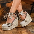thumbnail image 3 of Rokment Platform Extra Wedge High Heels Dressy Shoes for Women Bride Wedding Beach Patchwork Closed Toe Espadrilles Chunky Heeled Strappy Dress Sandals Summer Fall Gold Size 9.5, 3 of 6
