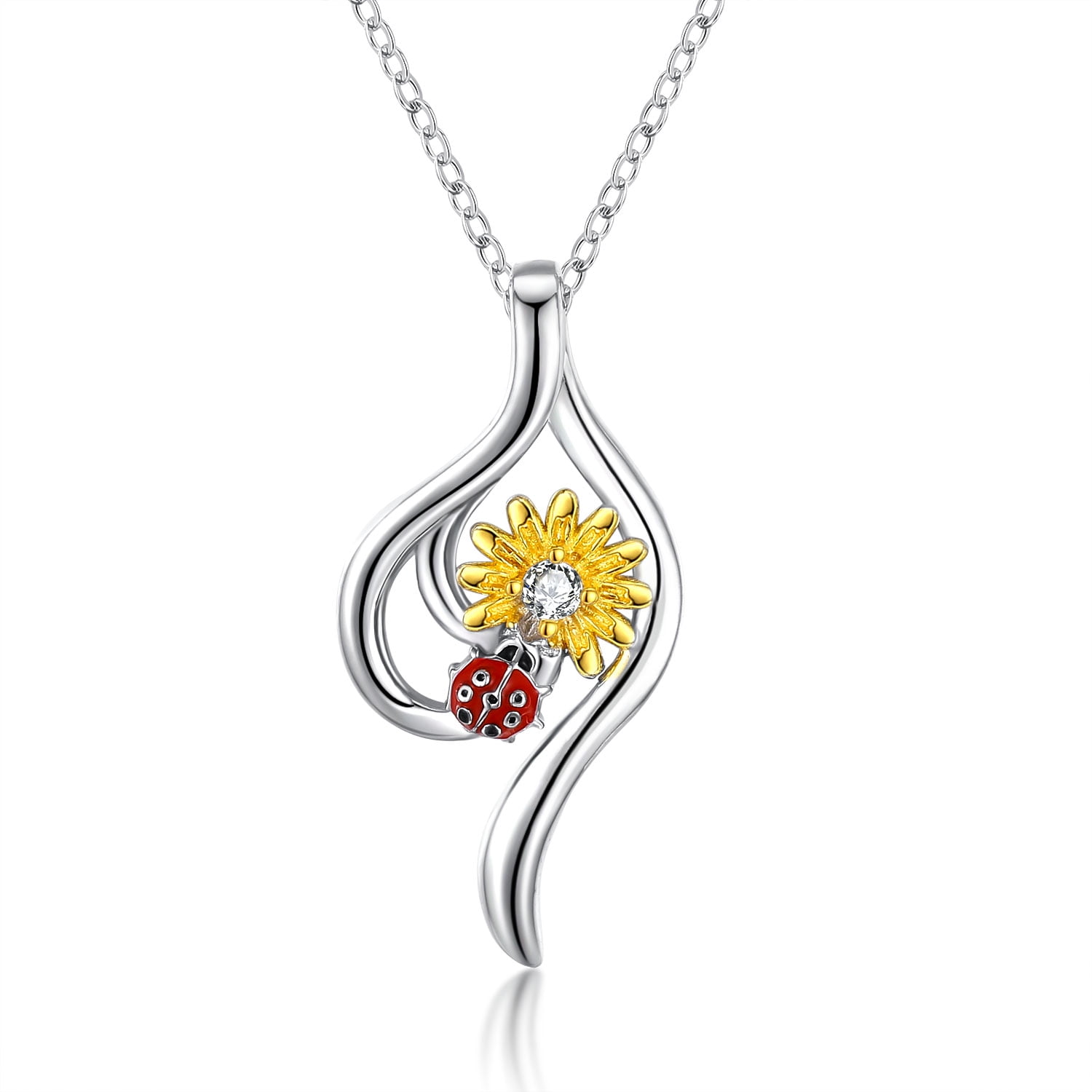 Coachuhhar Sunflower Necklace 925 Sterling Silver Ladybug Necklace You