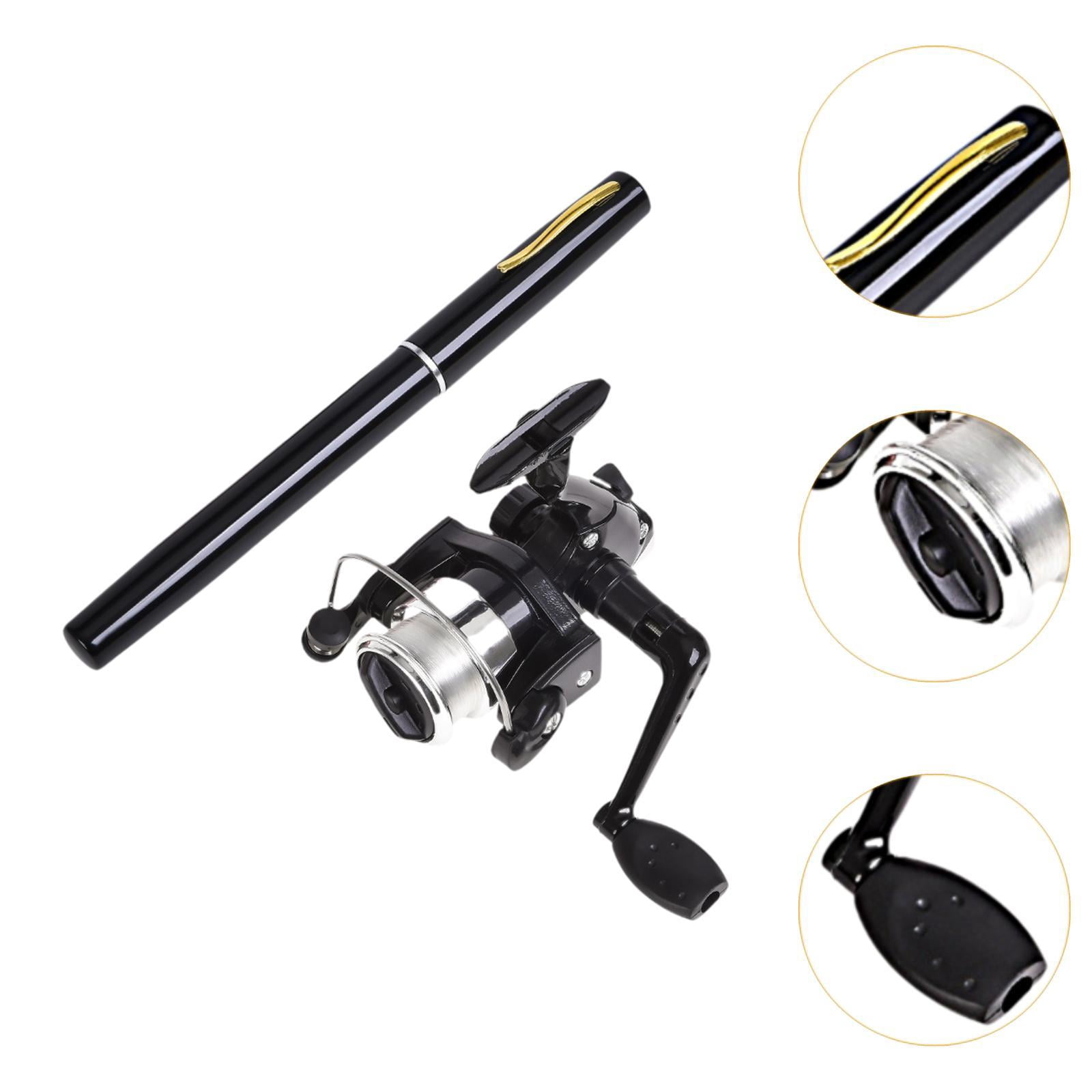 Colaxi Mini Fishing Rod Reel Combo, Mini Pen Fishing Pole Gift with Line Portable Fishing Reel for Outdoor Saltwater Freshwater Boys Black