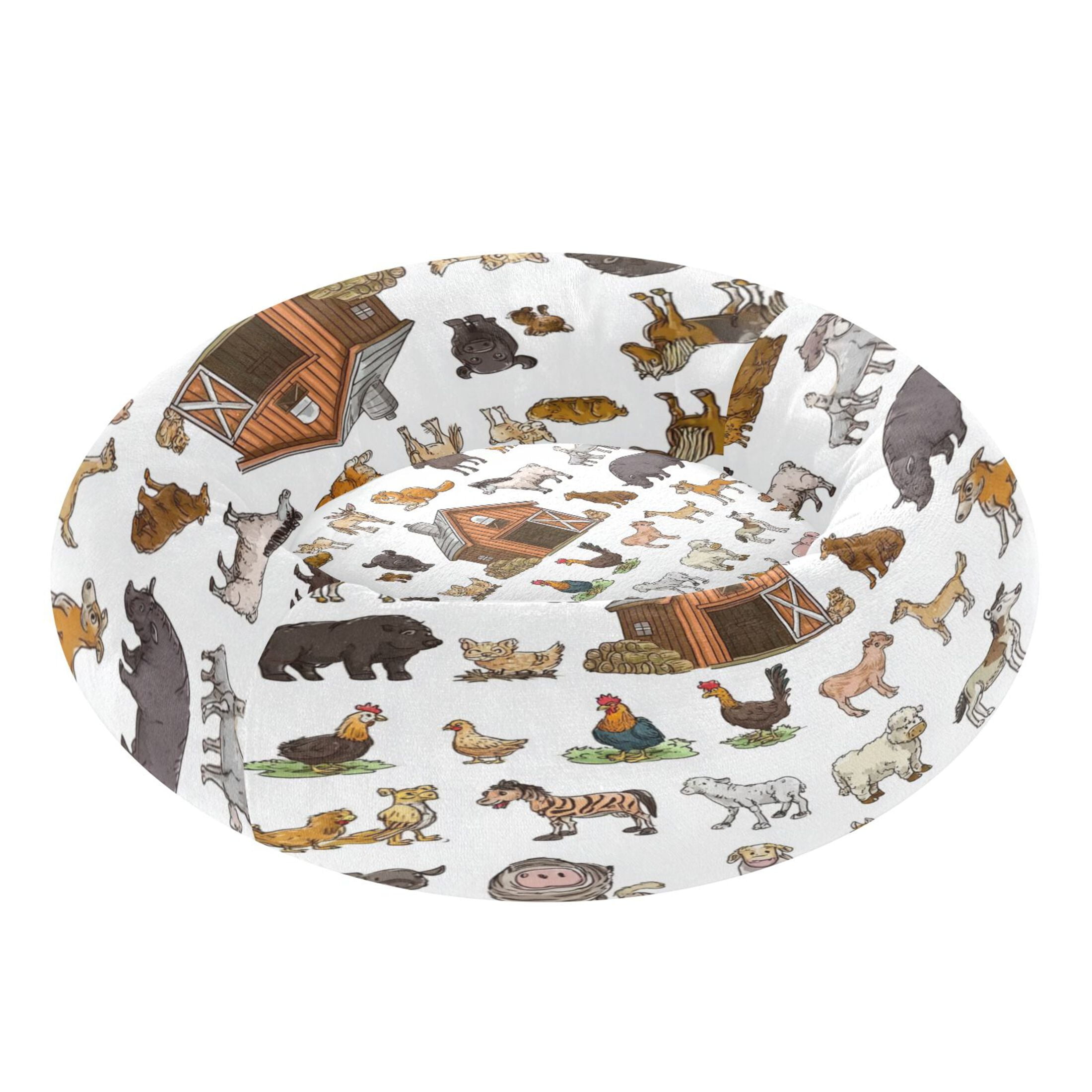 Iauyy Pet Couch Donut Cat Bed for Indoor Cats/Small Dogs Washable & Machine with Non-slip Bottom Calming Cat Furniture, 30 Farm Animals (M)