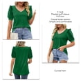 thumbnail image 3 of Slatcetga Puff Sleeve Blouse V Neck Pure Color Frill Trim Curve Hem Stretchy Casual Blouse for Women Summer Dark Green S, 3 of 6