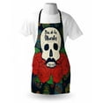 thumbnail image 4 of Dia De Los Muertos Apron, Creative Design Day of the Dead Skull with Roses and Mustache, Unisex Kitchen Bib with Adjustable Neck for Cooking Gardening, Adult Size, Multicolor, by Ambesonne, 4 of 4