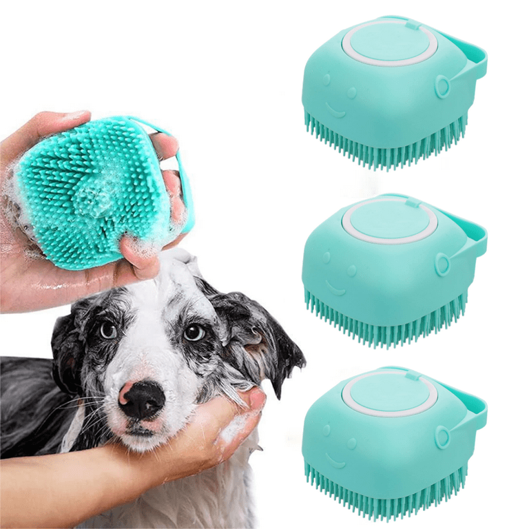 Pet Dog Bath Brush Soft Silicone Dog Shampoo Brush, Brush Hair Fur Grooming  Cleaning Brush Soft Shampoo Dispenser (Blue)