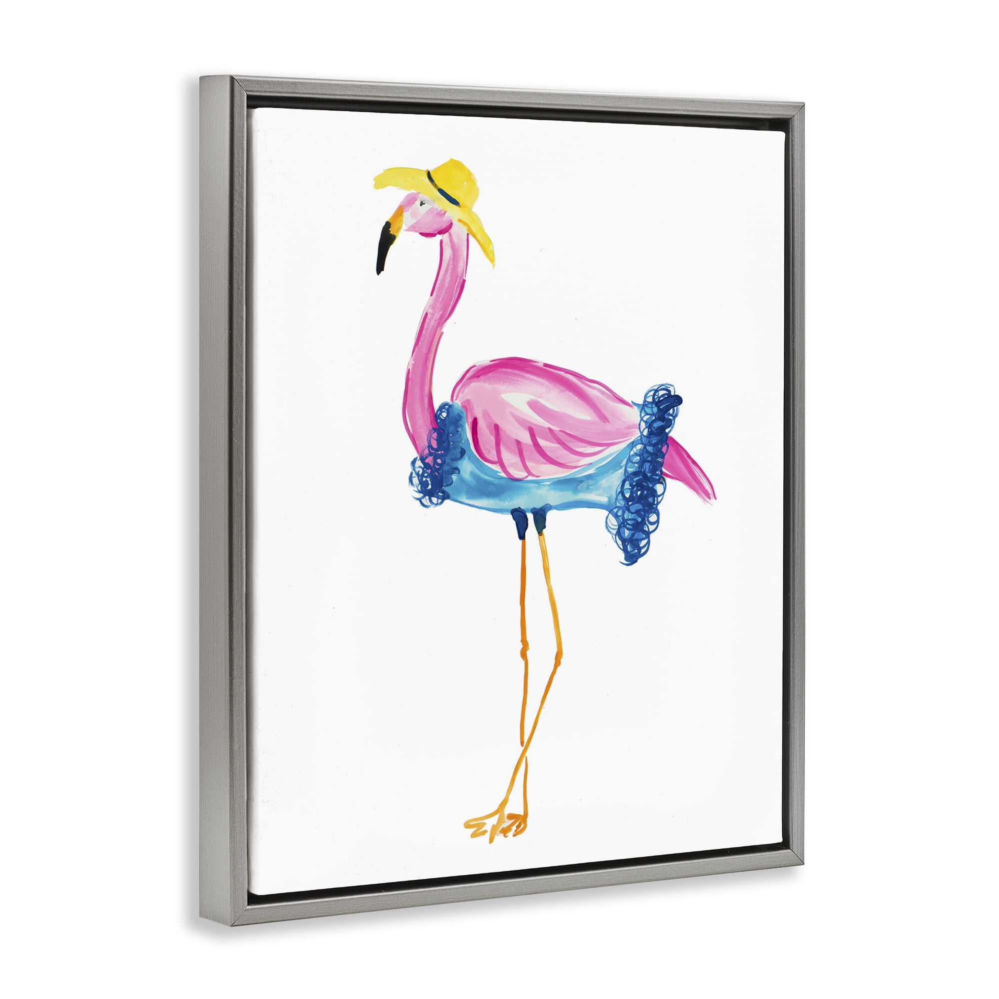 Stupell Industries Glamorous Beach Flamingo Animals & Insects Painting Gray Floater Framed Canvas Art Print Wall Art, 17 x 21