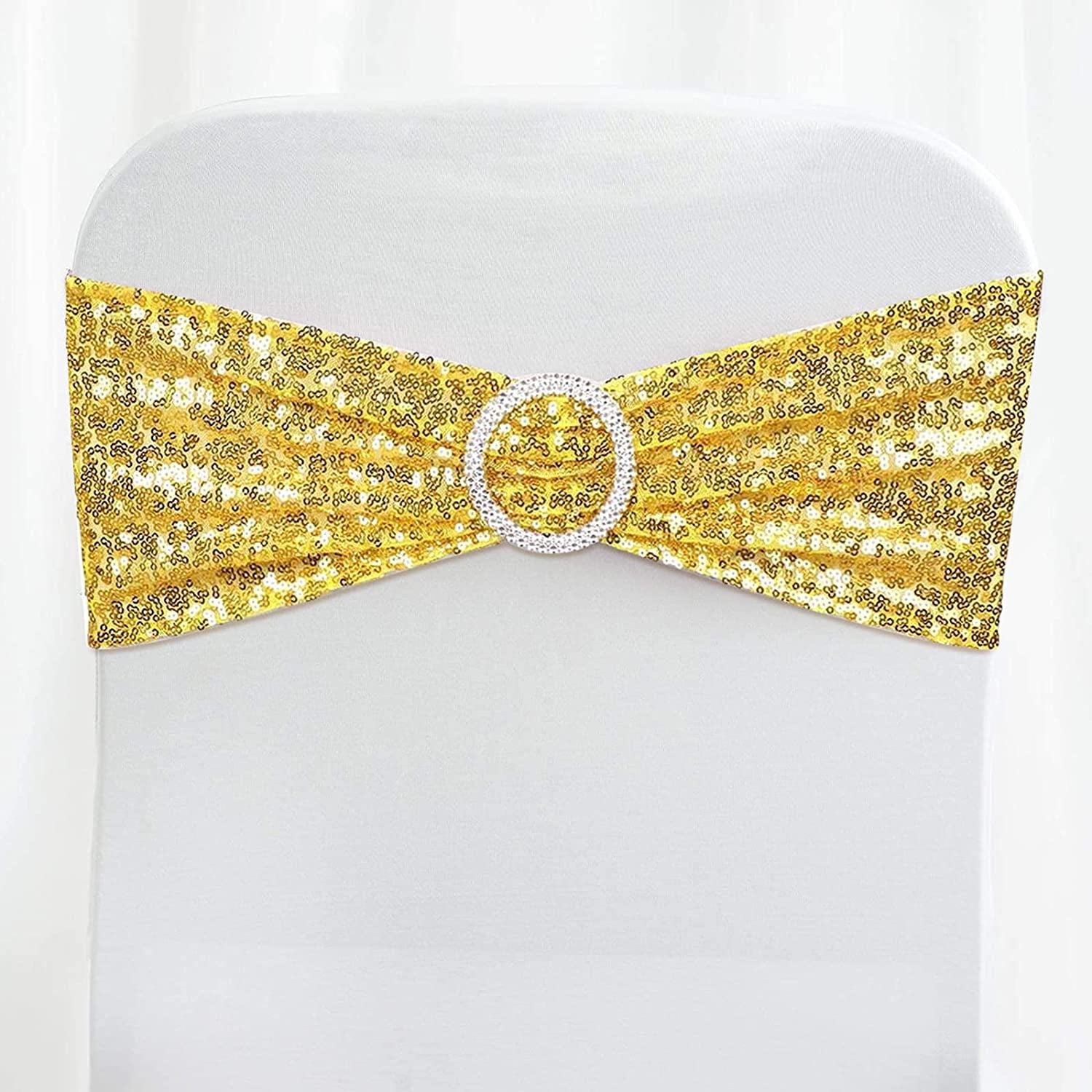 50-Pack White Spandex Chair Sashes With Buckles - Stretch Wedding Chair Covers For Party Decor