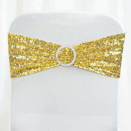 Gold Sequin Chair Sashes Spandex,Sets of 10 Sequin Stretchy Bows Ties ...