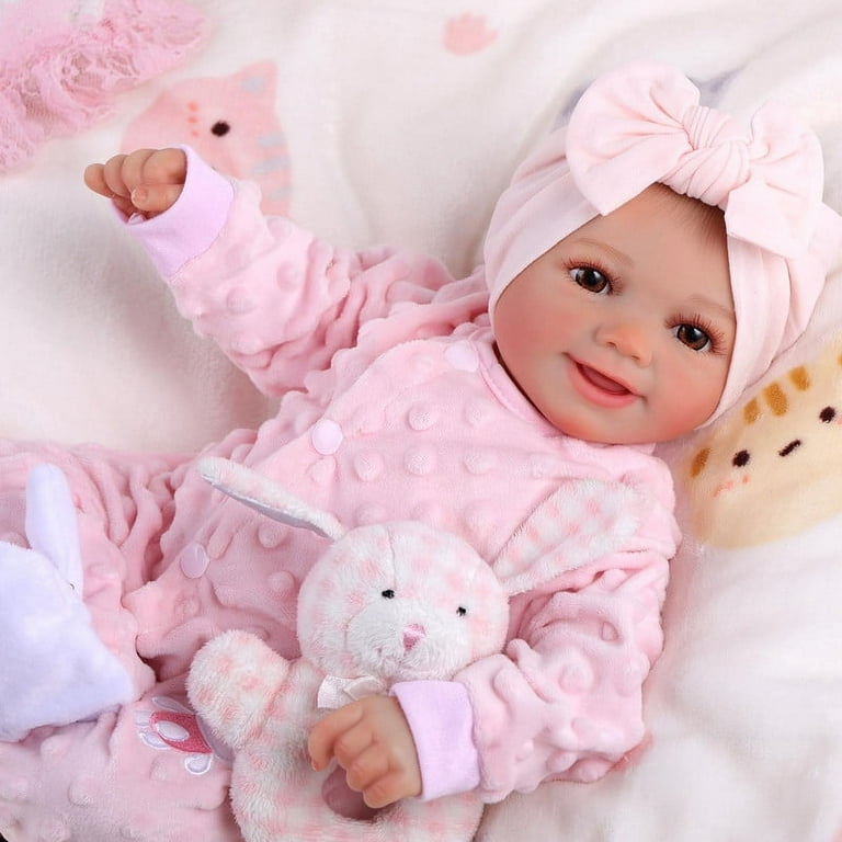 BABESIDE 17 Inch Reborn Baby Doll Brown Eyes Girl Realistic Newborn Baby Dolls Real Life Baby Dolls with Toy Accessories Gift for Collection Kids