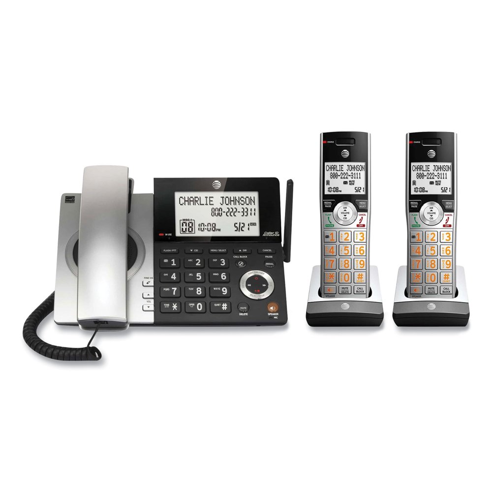 CL84207 Corded/Cordless Phone Corded Base Station and 2 Additional