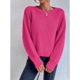 thumbnail image 5 of Women Solid Crew Neck Cropped Drop Shoulder Oversized Long Sleeve Soft Knit Sweater 102 - Fuchsia L, 5 of 10