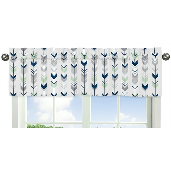 Grey, Navy and Mint Woodland Arrow Print Girl or Boy Window Valance