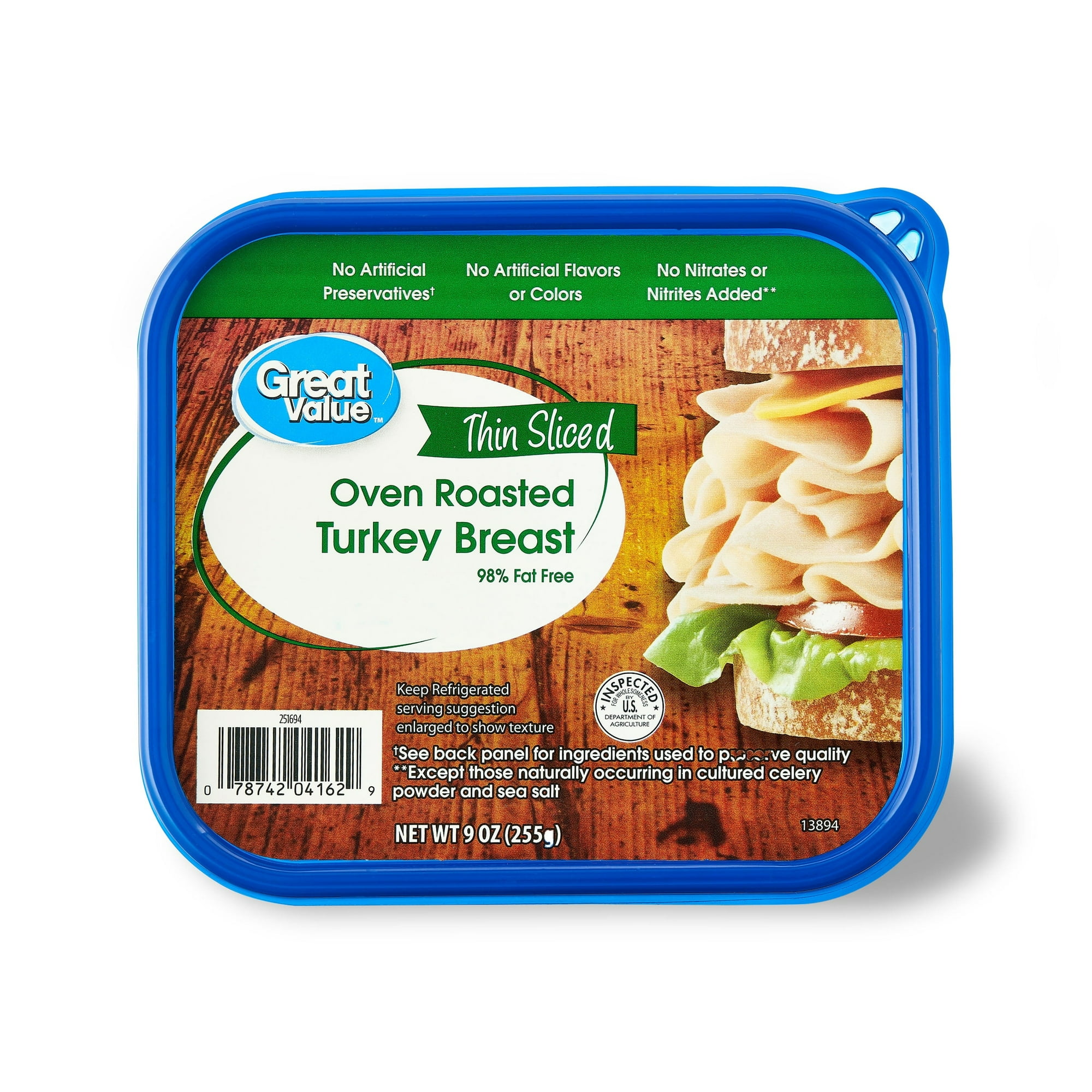 Great Value Oven Roasted Turkey Breast Lunchmeat, 9 oz Plastic Resealable Tub