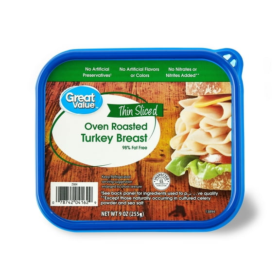Great Value Oven Roasted Turkey Breast Lunchmeat, 9 oz Plastic Tub