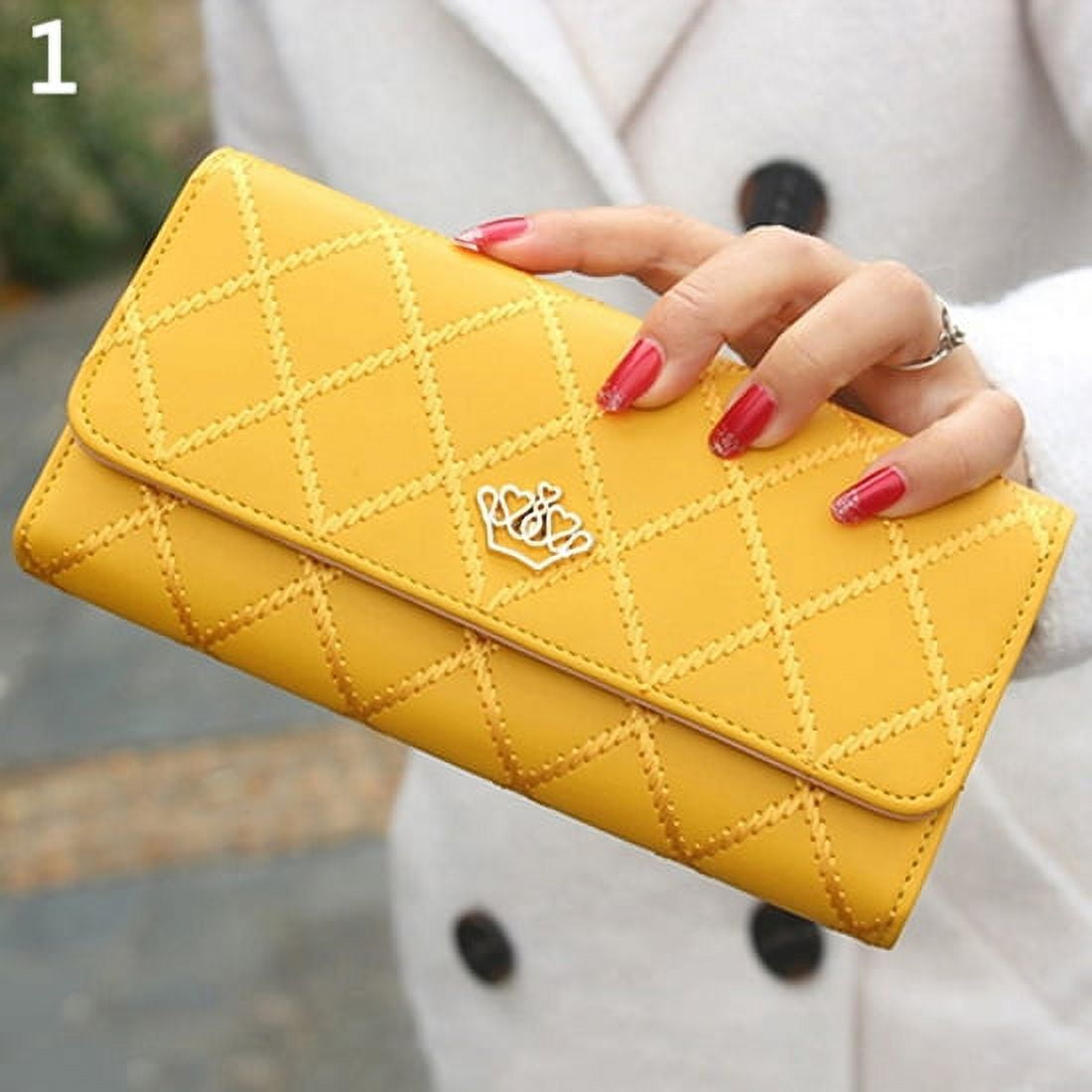 Chanel Yellow Leather Card Slots Zip Pocket Long Wallet Wallets