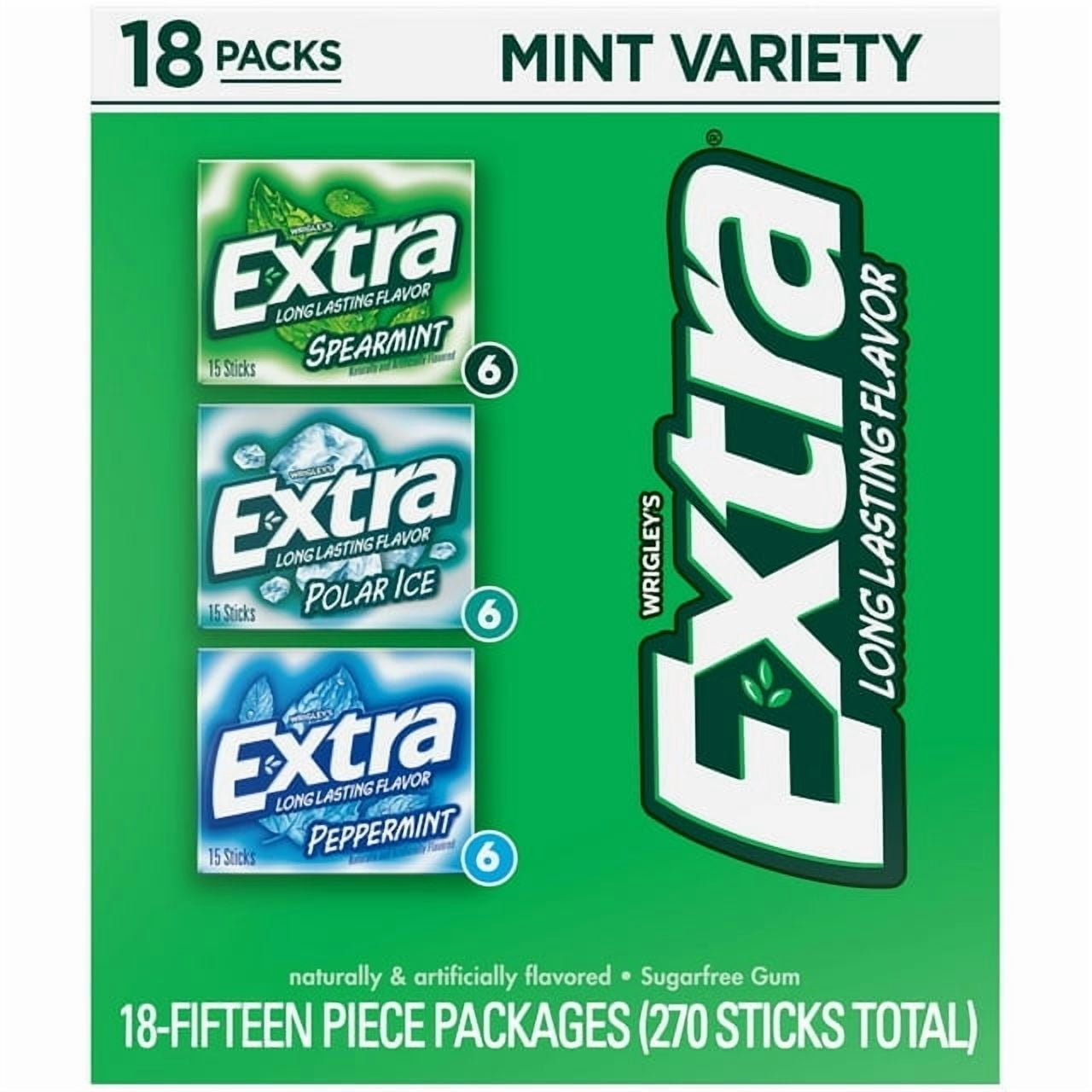 EXTRA Mint Sugar Free Chewing Gum Variety Pack, 15 Pieces per Pack, 18 Packs With White Bowl By OMA