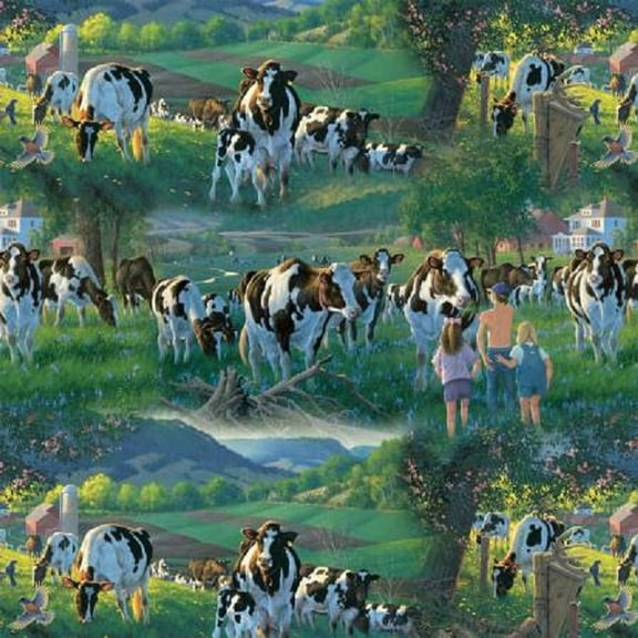 David Textiles Cows in The Sun Animal Scenic Digital 100% Cotton Fabric sold by the yard