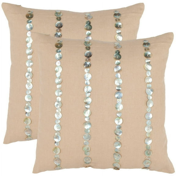 SAFAVIEH Jenna Stripe Pillow, 18" x 18", Almond, Set of 2