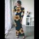 thumbnail image 4 of Vestidos Largos Ajustados con Frunces, de Larga y Estampado Floral para Mujer, para Fiesta, Club y Otoño/. Flores Amarillas S, 4 of 7