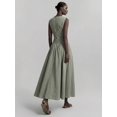 thumbnail image 2 of Green Striped Sleeveless Ruched Waist A-Line Maxi Dress, Casual Elegant Long Dress for Women, 2 of 6