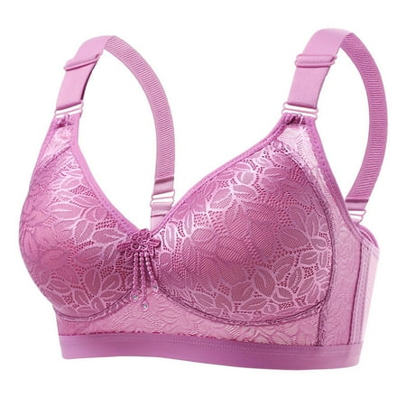 Bigersell Women Full-Coverage Wireless Bra no Underwire Womens Plus Size Comfortable Push Up Bras Underwear Wire-Free Bra Style Hook & Eye Bra Closure Wide Strap Sports Bras Bralettes Purple 3XL