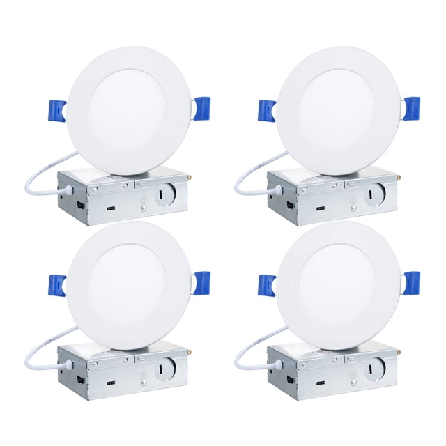 4 Pcs 9W+3W LED Downight avec Veilleuse Mode Encastré Haute Luminosité Panneau Lumineux Ultra-Mince Rond Veilleuse 5CCT+2000K Jaune Chaud