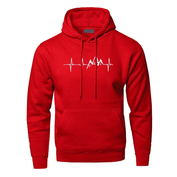 Sudadera con capucha de manga larga para hombre, ropa deportiva con latido de corazón de montaña, color negro y gris, otoño