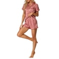 thumbnail image 2 of INSPIRE CHIC Women's Satin Pajama Sets Nightwear Sleepwear Tops with Shorts Lounge Sets M Dark Pink, 2 of 6