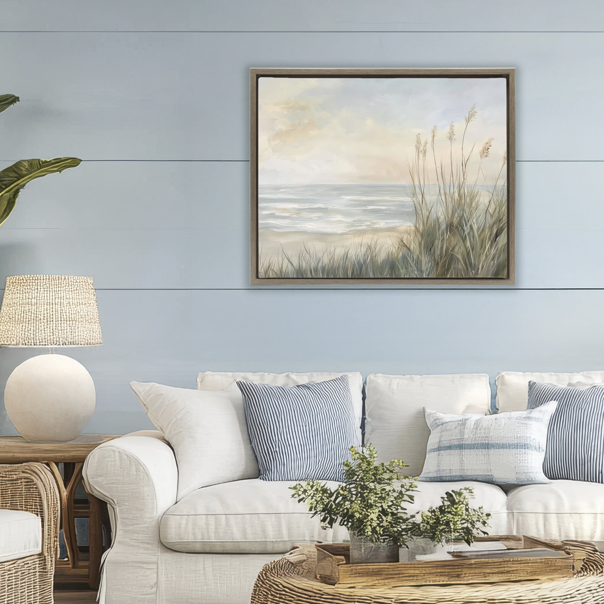 Stupell Industries Scenic Beach Dunes at Dawn Brown Framed Floater Canvas Wall Art, design by Petal Prints Design